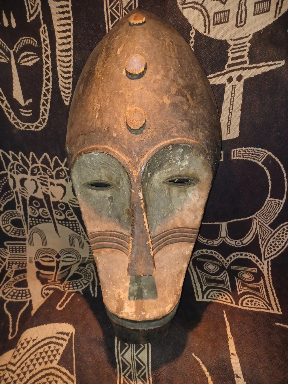 Handcrafted Tribal Wall Mask in Brown and Green